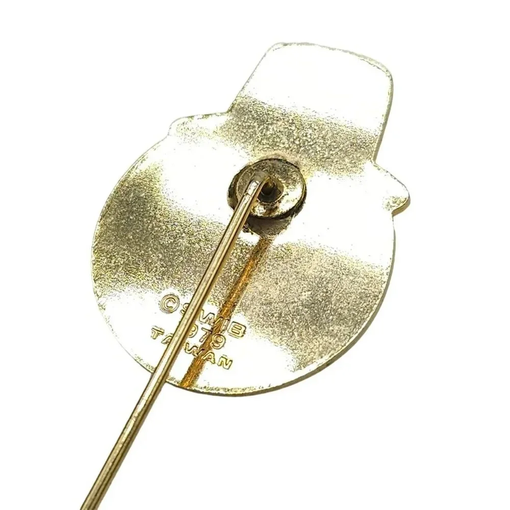 Green Enamel Smiley Face Leprechaun Hat W/ Hat Pin Gold Tone Vintage
